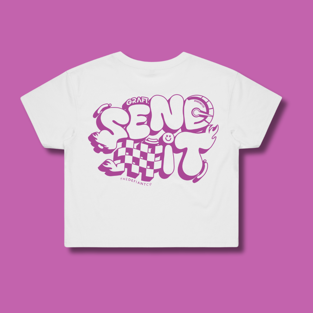 Sendometer Cropped Graphic T-Shirt - White & Purple