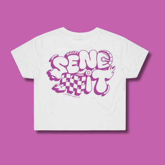 Sendometer Cropped Graphic T-Shirt - White & Purple