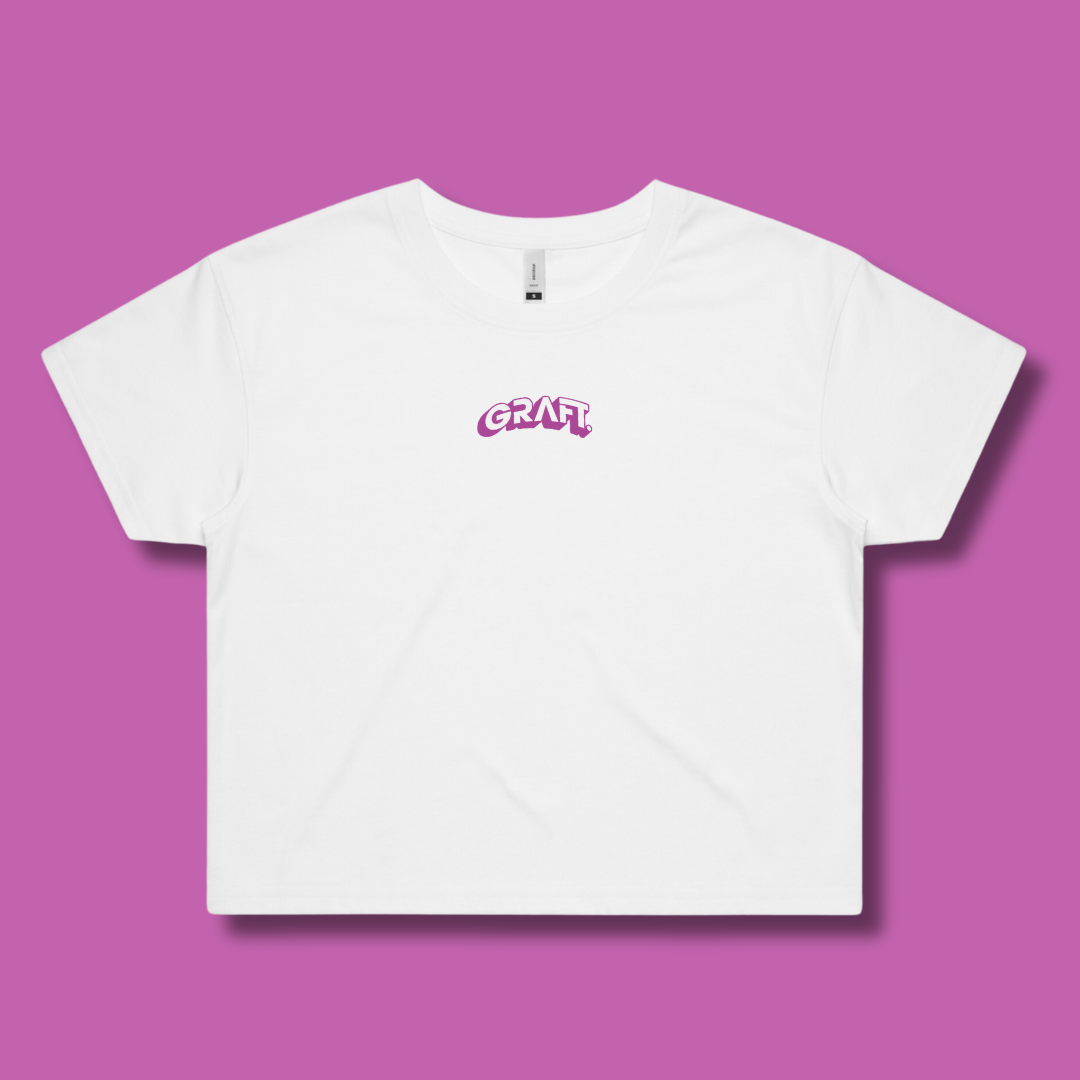 Sendometer Cropped Graphic T-Shirt - White & Purple