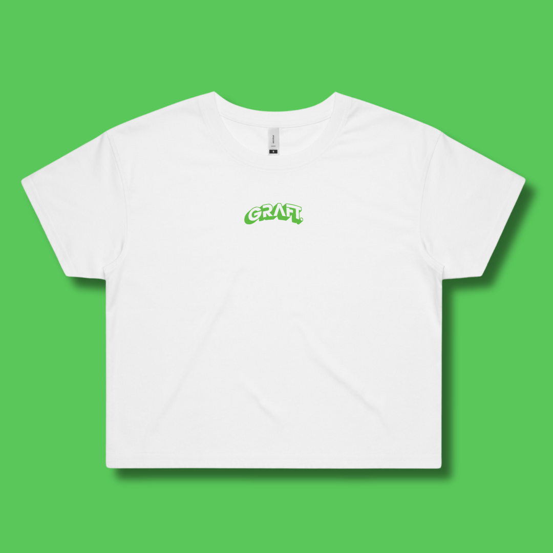 Sendometer Cropped Graphic T-Shirt - White & Green