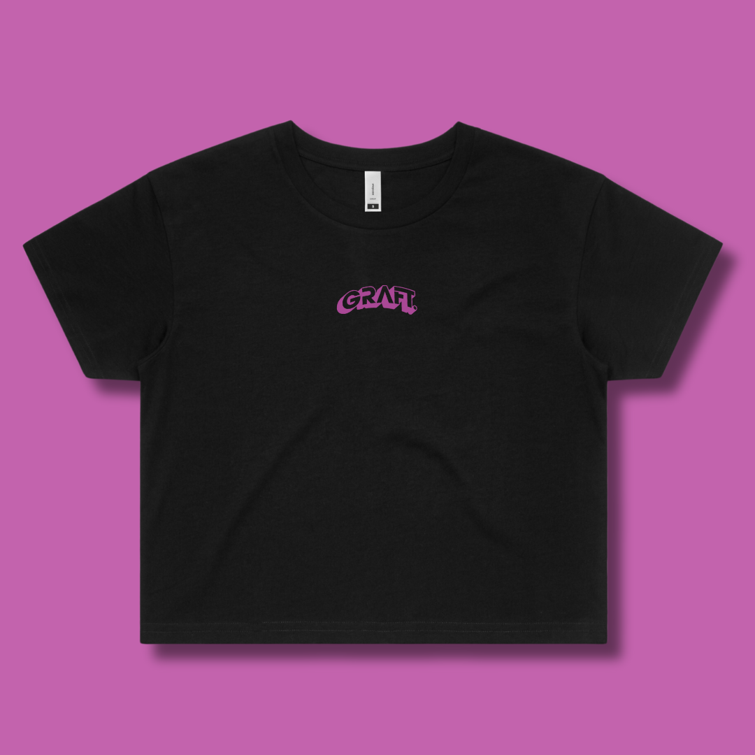 Sendometer Cropped Graphic T-Shirt - Black & Purple