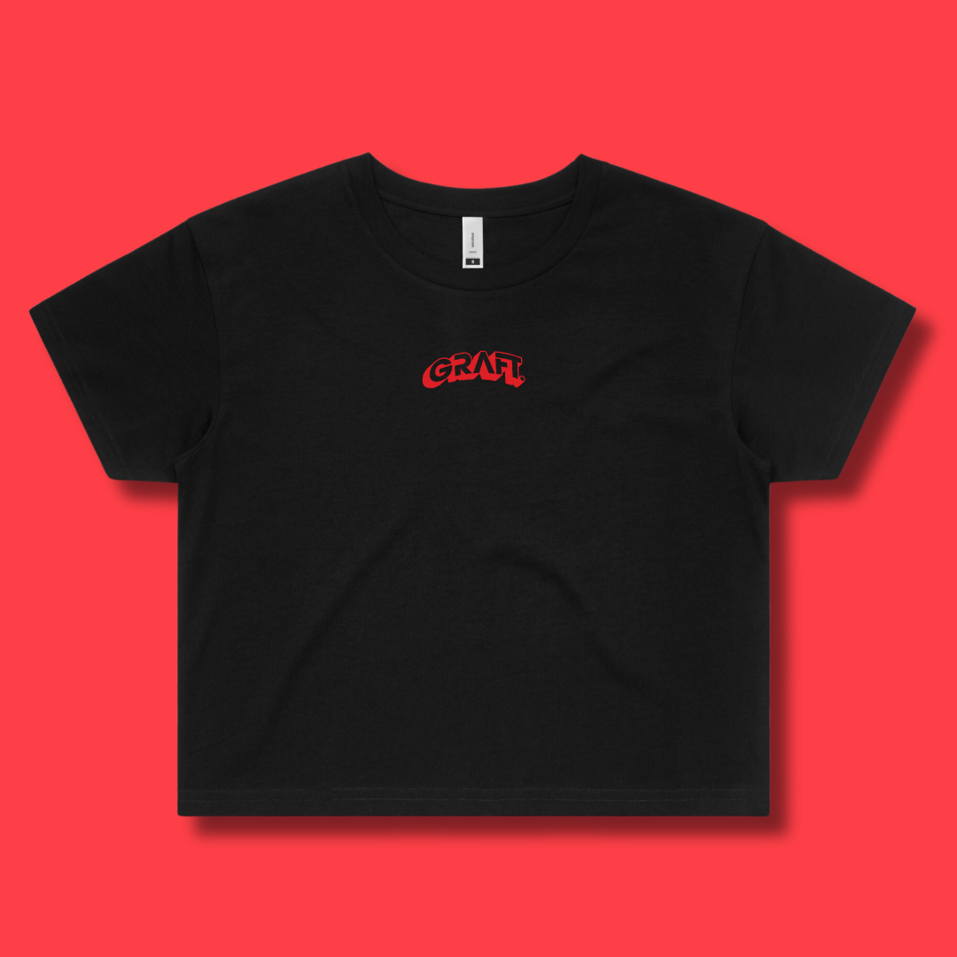 Sendometer Cropped Graphic T-Shirt - Black & Red