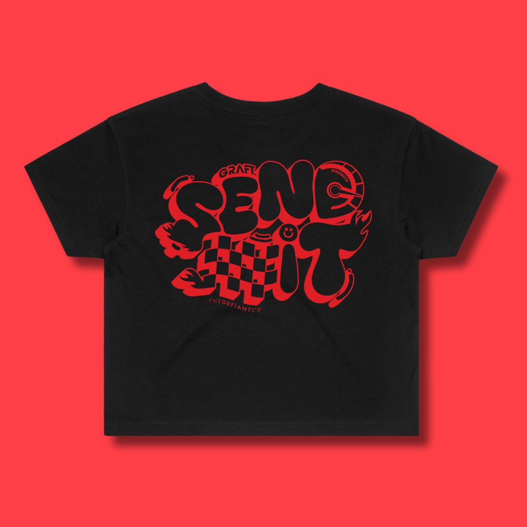 Sendometer Cropped Graphic T-Shirt - Black & Red