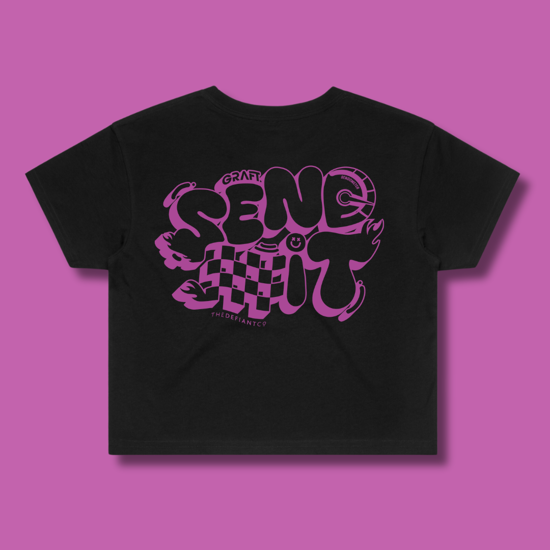 Sendometer Cropped Graphic T-Shirt - Black & Purple