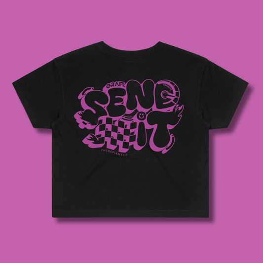 Sendometer Cropped Graphic T-Shirt - Black & Purple