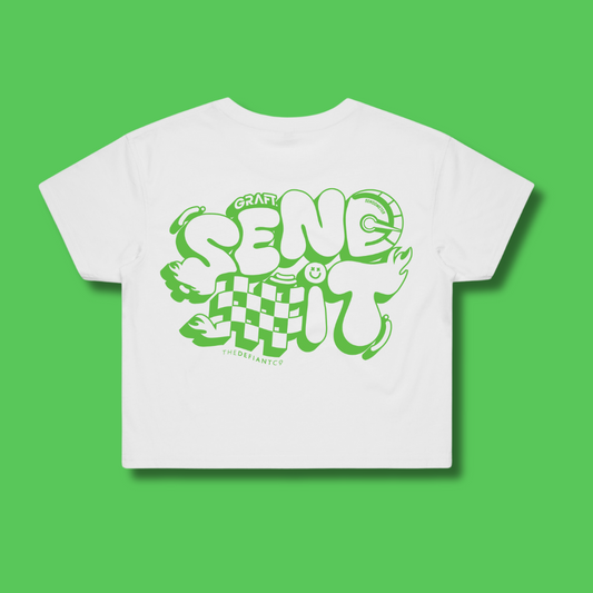 Sendometer Cropped Graphic T-Shirt - White & Green