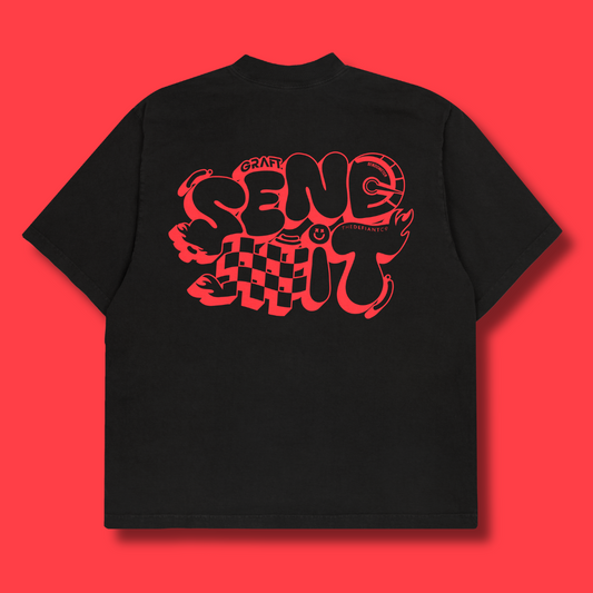 Sendometer Oversized Graphic T-Shirt - Black & Red